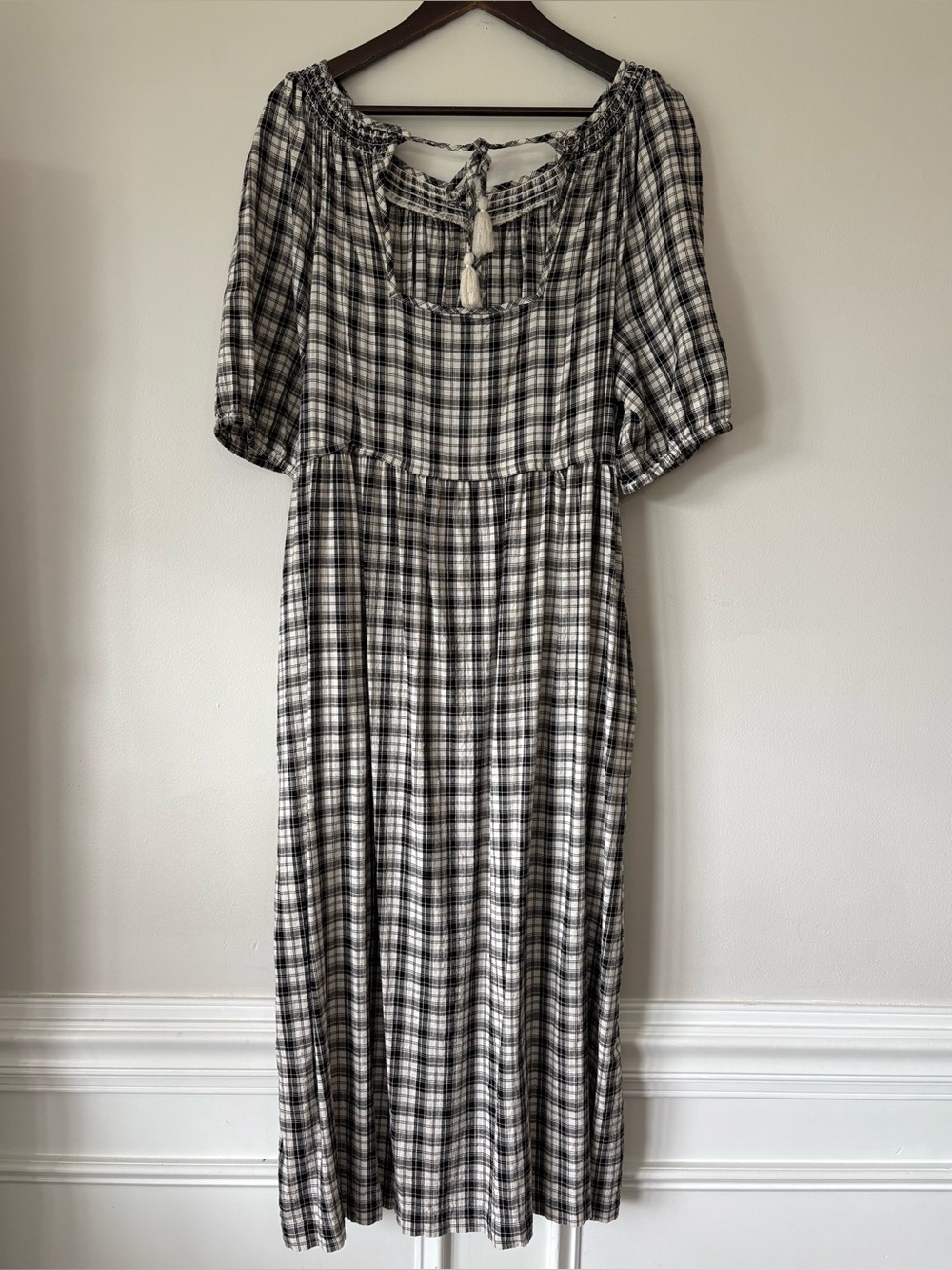 Old Navy Plaid Puff Sleeve Smocked Midi Swing Dress Size XL Cottagecore Peasant - Picture 3 of 16